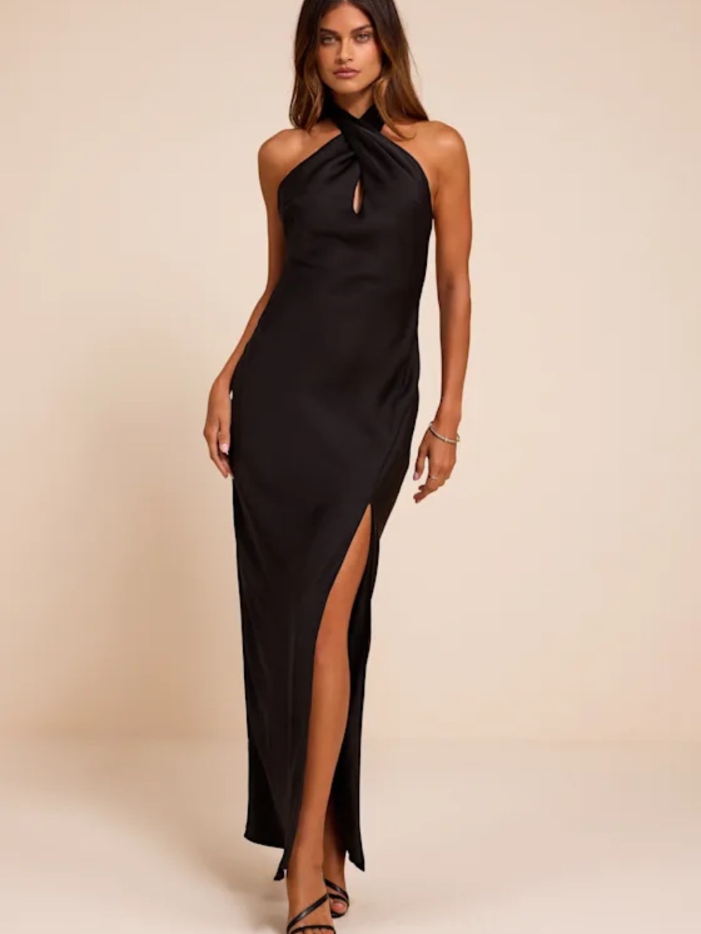 Lulus Black Satin Maxi Dress